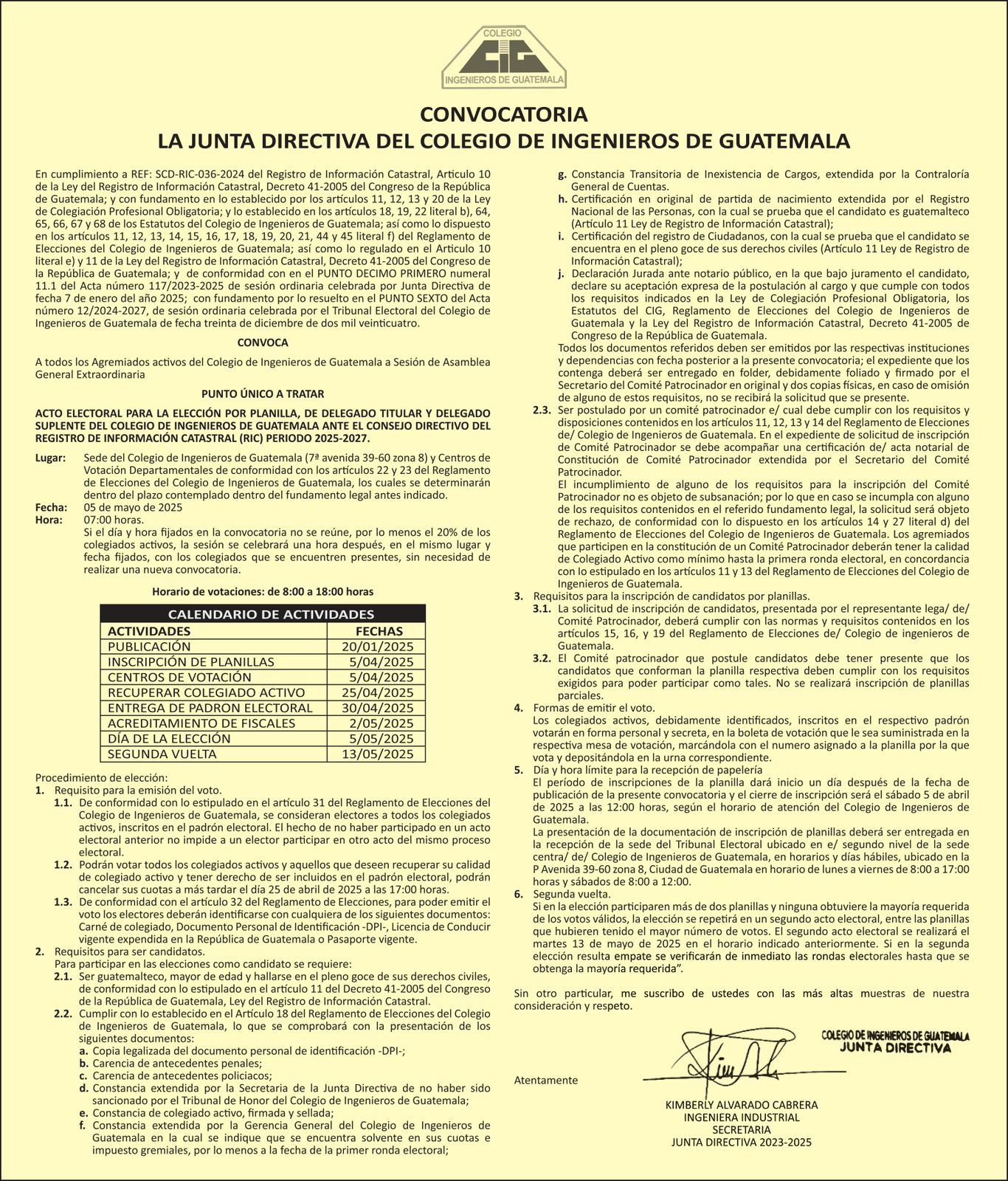 Convocatoria Acto Electoral CIG - RIC